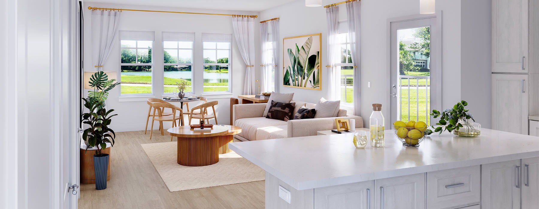kitchen island open to living room