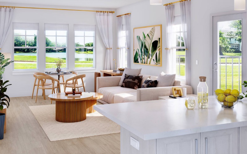 kitchen island open to living room